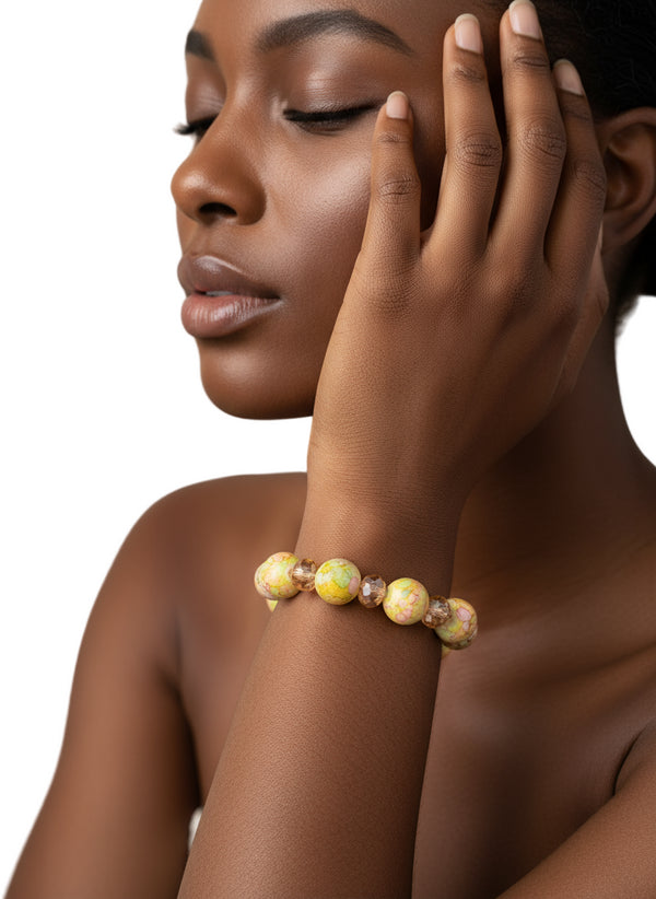 SADIYA Pastel Marble Beaded Hand Bracelet with Crystal Accents – Handmade Women’s Jewelry