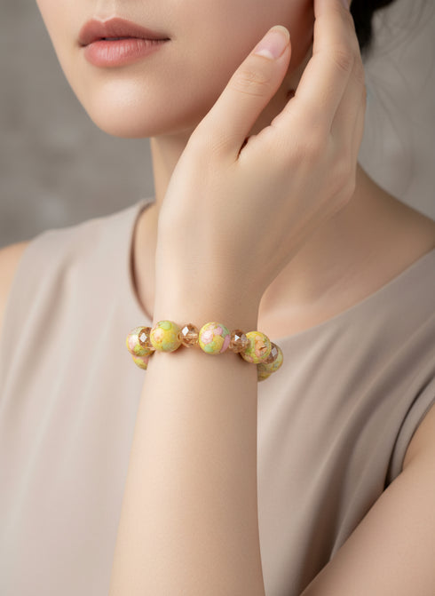 SADIYA Pastel Marble Beaded Hand Bracelet with Crystal Accents – Handmade Women’s Jewelry