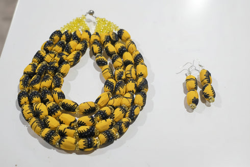 Ayo Radiance Four-Strand Ankara Necklace and Earrings Set