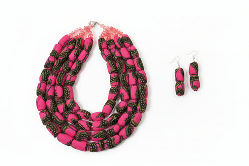 Ayo Radiance Four-Strand Ankara Necklace and Earrings Set