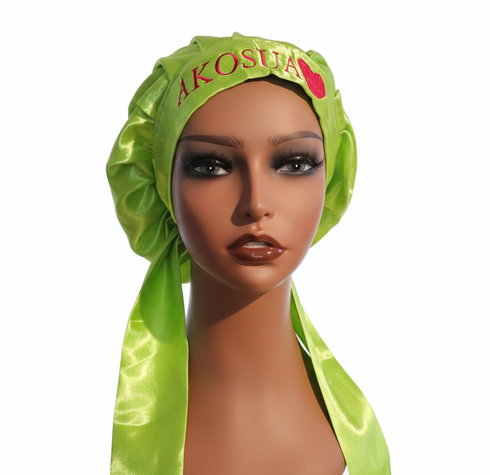 NAWOTWE AKOSUA Days of the Week African Names Satin Bonnet Hair Accessory with Adjustable Tie Back - Sunday