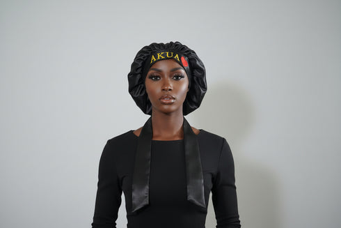 NAWOTWE AKUA Days of the Week African Names Satin Bonnet Hair Accessory with Adjustable Tie Back - Wednesday