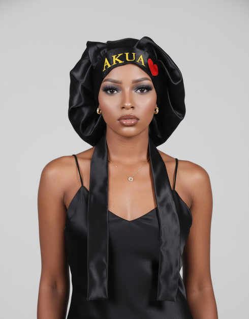 NAWOTWE AKUA Days of the Week African Names Satin Bonnet Hair Accessory with Adjustable Tie Back - Wednesday