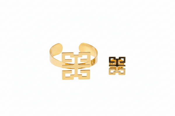 VIRTUE WO-FORO-DUA-PA Adinkra Stainless Steel Bracelet and Ring Set