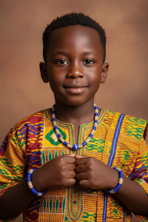 KUKUA Kids Babies Royal Handmade African Bead 3-Piece Set - Royal Blue