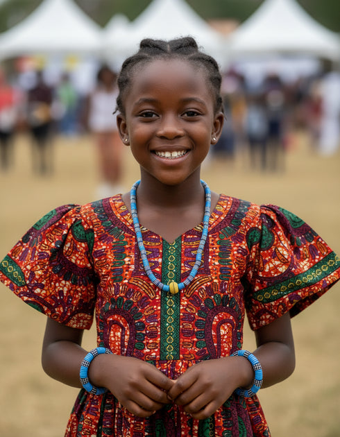 KUKUA Kids Babies Royal Handmade African Bead 3-Piece Set - Sea Blue