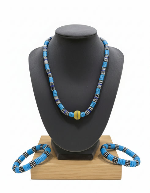 KUKUA Kids Babies Royal Handmade African Bead 3-Piece Set - Sea Blue