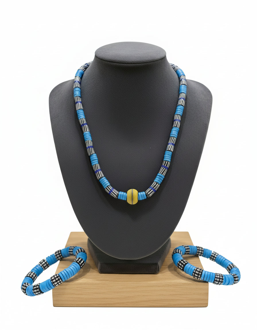 KUKUA Kids Babies Royal Handmade African Bead 3-Piece Set - Sea Blue
