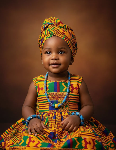 KUKUA Kids Babies Royal Handmade African Bead 3-Piece Set - Sea Blue