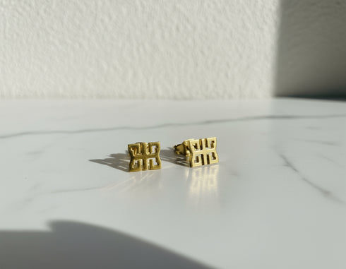 Virtue WO FORO DUA PA Adinkra Minimalist Stud Earrings – African Stainless Steel Jewelry for Women