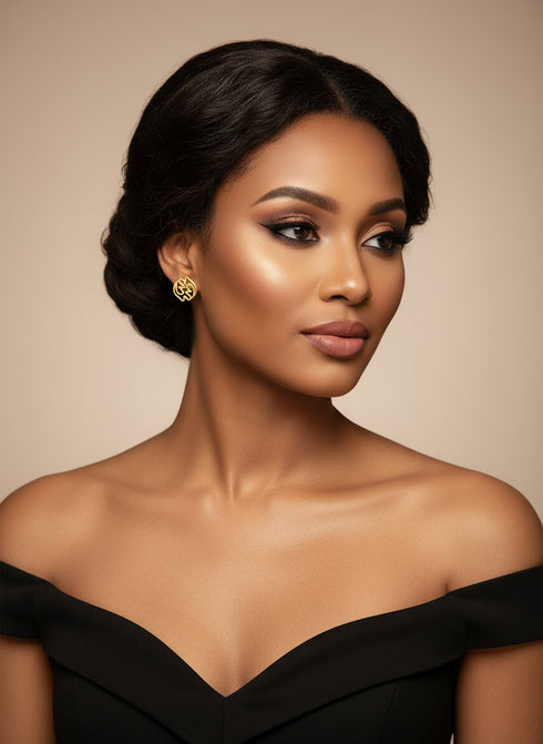 MAJESTIC GYE NYAME Adinkra Gold Stud Earrings – Moderate Handmade Women’s Jewelry