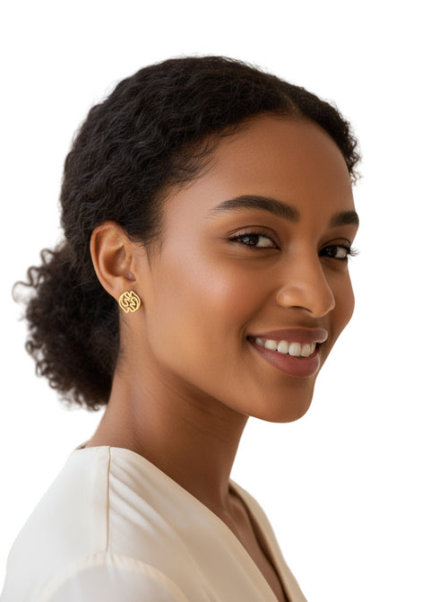 MAJESTIC GYE NYAME Adinkra Gold Stud Earrings – Moderate Handmade Women’s Jewelry
