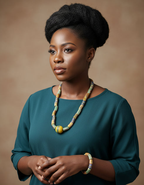 Osebo Unisex African bead necklace and bracelet set