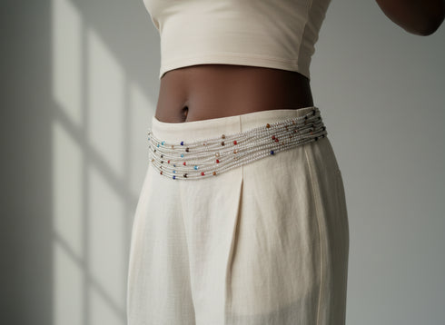 Afriyie Silver Glass Beads with Colored Accents Waist Beads – Ahyenie