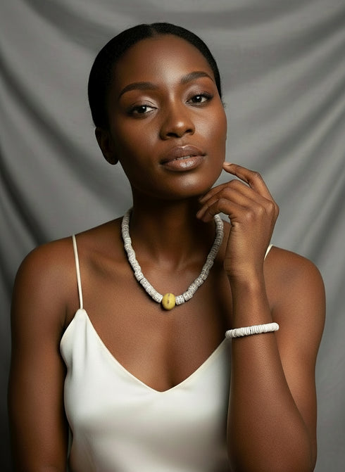 Frema Adult African bead necklace and bracelet set - Unisex