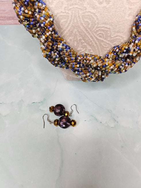 AKILIA Swirled Seed Bead Necklace and Large Bead Accent Set – Handmade