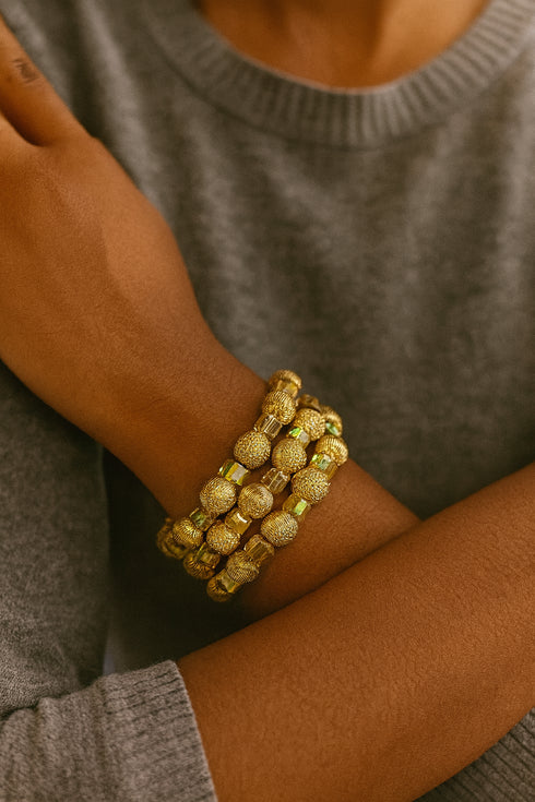 AMANI Elegant Gold-Tone Handmade Glass Bead Hand Bracelet