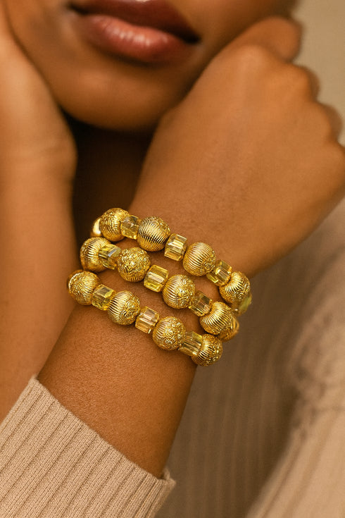 AMANI Elegant Gold-Tone Handmade Glass Bead Hand Bracelet