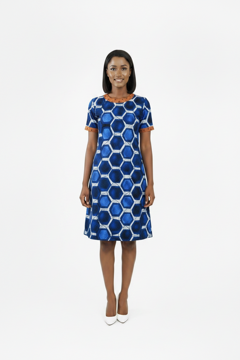 ARIELLE Ankara Print Women Short Sleeve Shift Dress, African Print Mini Dress, Casual Ankara Dress for Women in Different Prints