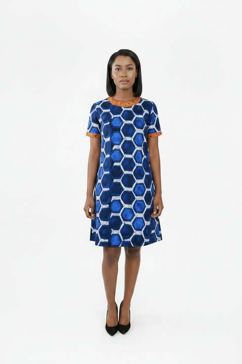 ARIELLE Ankara Print Women Short Sleeve Shift Dress, African Print Mini Dress, Casual Ankara Dress for Women in Different Prints