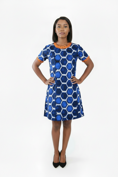 ARIELLE Ankara Print Women Short Sleeve Shift Dress, African Print Mini Dress, Casual Ankara Dress for Women in Different Prints
