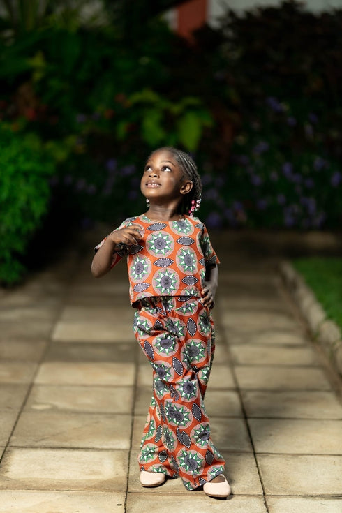 Abeni Girl's Ankara/African Print Pant and top Two-Piece Set