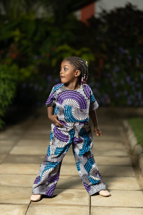 Abeni Girl's Ankara/African Print Pant and top Two-Piece Set