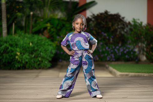 Abeni Girl's Ankara/African Print Pant and top Two-Piece Set