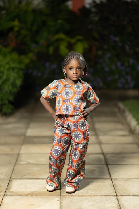 Abeni Girl's Ankara/African Print Pant and top Two-Piece Set