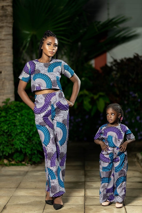 Abeni Girl's Ankara/African Print Pant and top Two-Piece Set