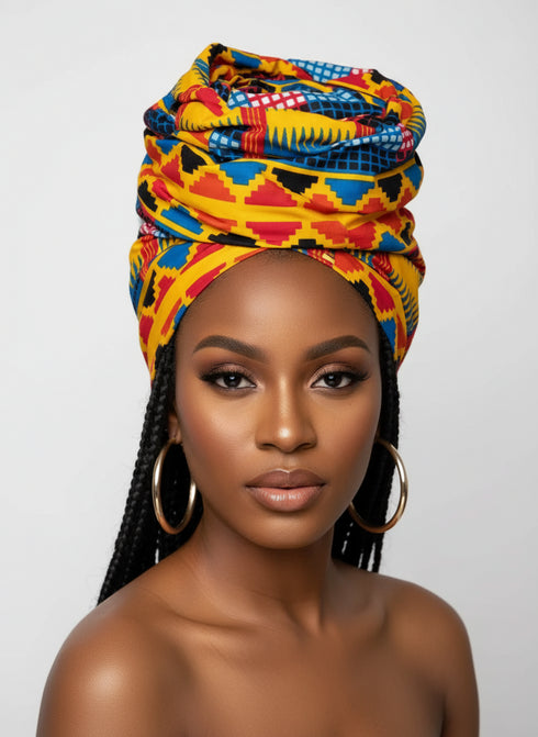 Adepa tie-on Ankara Headwrap/ Headpiece scarf - one-yard duku