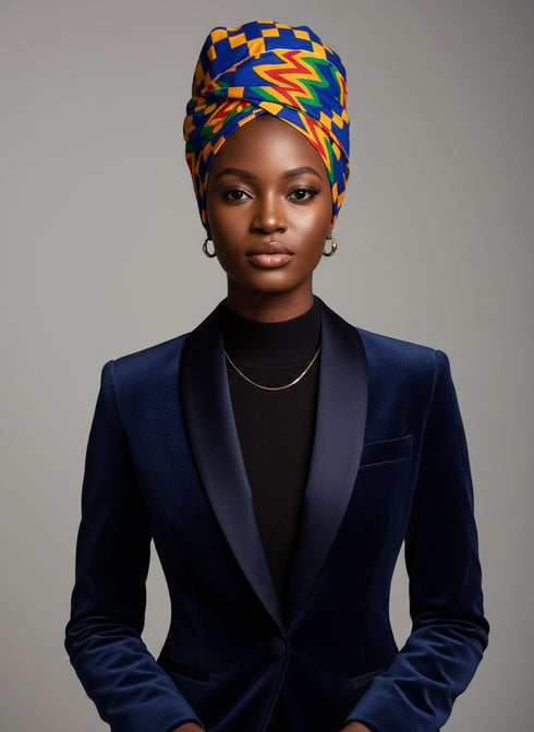 Adepa tie-on Kente Ankara Headwrap/ Headpiece scarf - one-yard duku