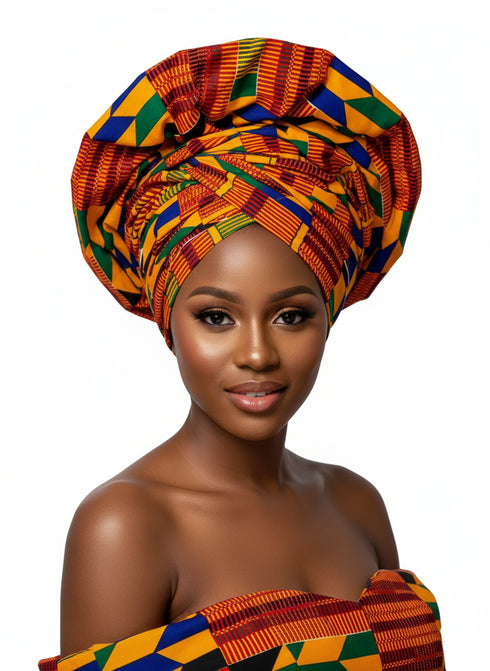 Adepa tie-on Ankara Kente Headwrap/ Headpiece scarf - one-yard duku