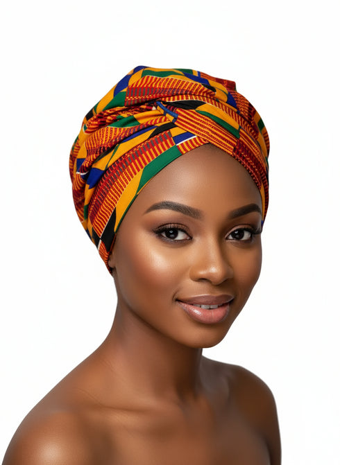 Adepa tie-on Ankara Kente Headwrap/ Headpiece scarf - one-yard duku