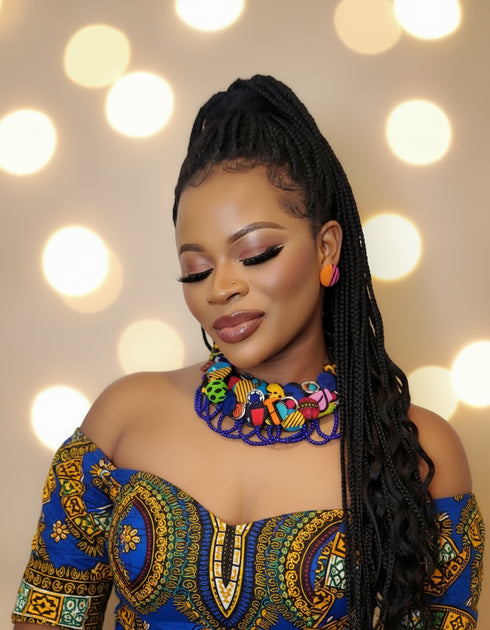 AfriChic Button and Beadwork Ankara Necklace