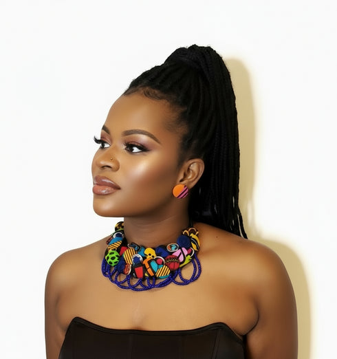AfriChic Button and Beadwork Ankara Necklace