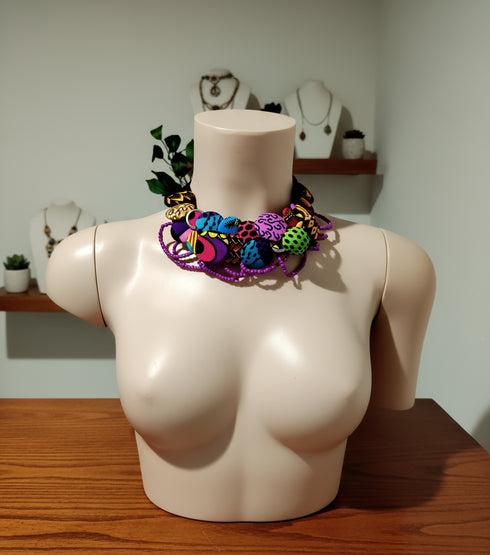 AfriChic Button and Beadwork Ankara Necklace