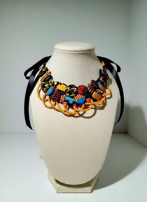 AfriChic Button and Beadwork Ankara Necklace
