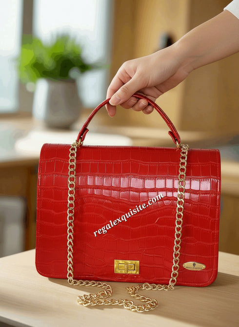 AfriModa Executive Carryall Top Handle with Chain Ankara/African Print / Aso-Oke/Fugu Kente / Leather Clutch / Handbag for Women