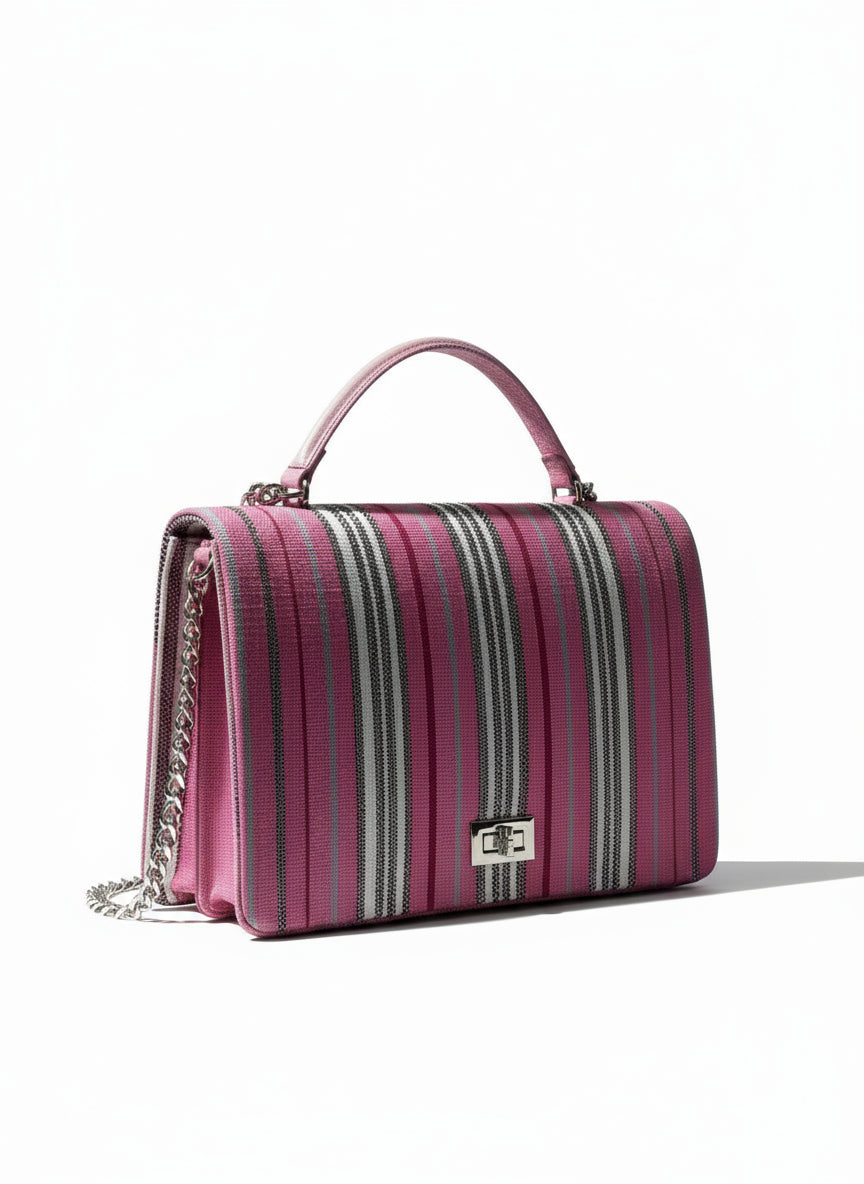 AfriModa Executive Carryall Top Handle with Chain Ankara/African Print / Aso-Oke/Fugu Kente / Leather Clutch / Handbag for Women