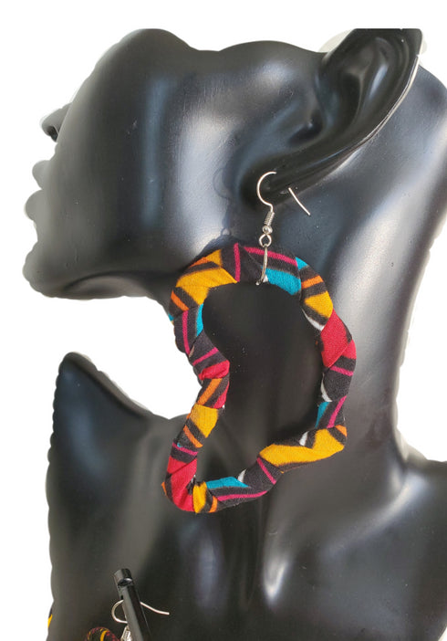 African Map Ankara Fabric Earrings