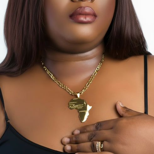 Agyapa Unisex African Map Necklace - Adinkra Necklace Stainless Steel