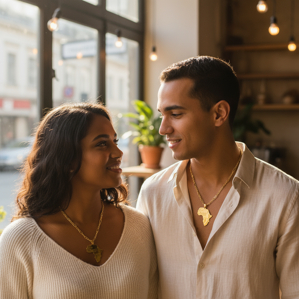 Agyapa Unisex African Map Necklace - Adinkra Necklace Stainless Steel