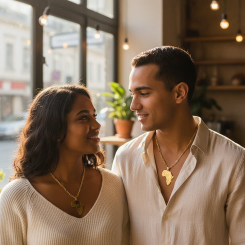 Agyapa Unisex African Map Necklace - Adinkra Necklace Stainless Steel