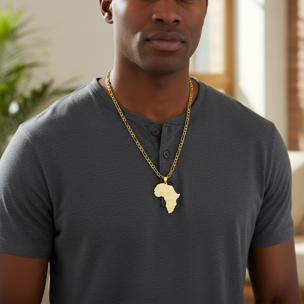 Agyapa Unisex African Map Necklace - Adinkra Necklace Stainless Steel