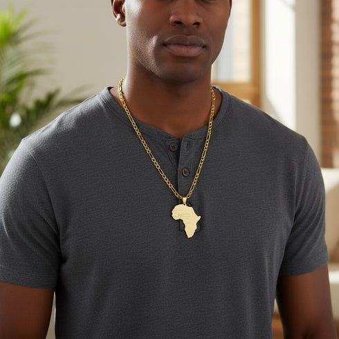 Agyapa Unisex African Map Necklace - Adinkra Necklace Stainless Steel