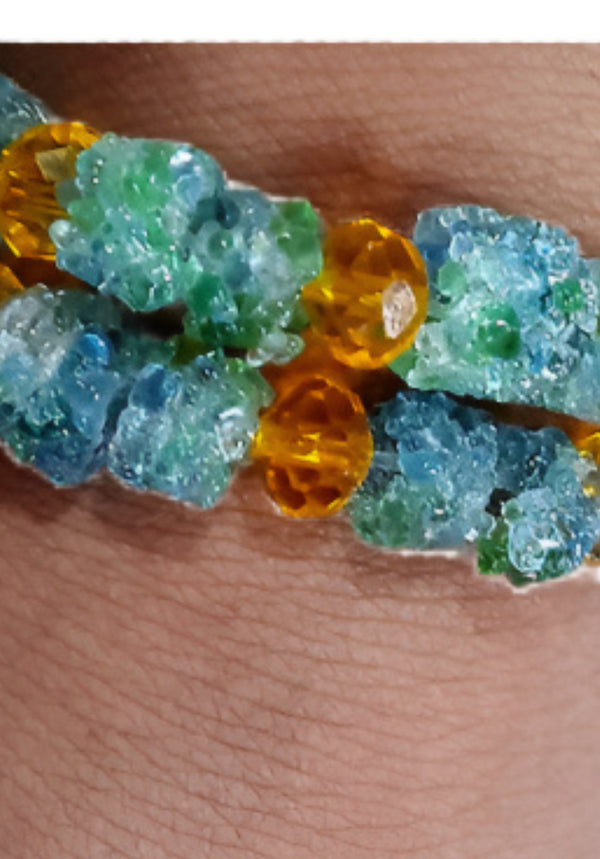 Amina Crystal Frost and Amethyst Bracelet Set - Green/Yellow