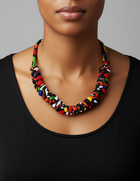 Ankara Sunbeam Twist Woven Ankara Necklace