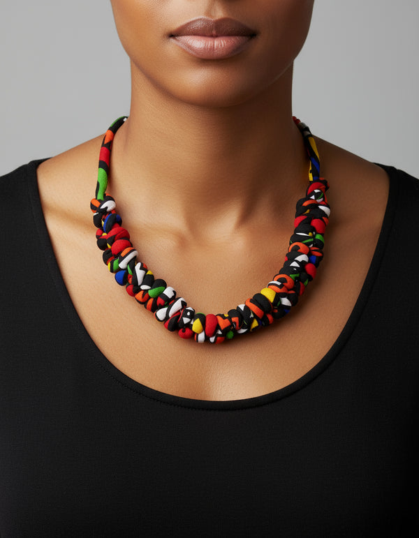Ankara Sunbeam Twist Woven Ankara Necklace