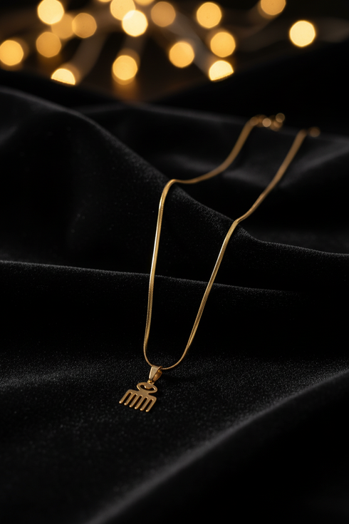BEAUTY COMB DUAFE minimalistic Adinkra stainless steel necklace Only